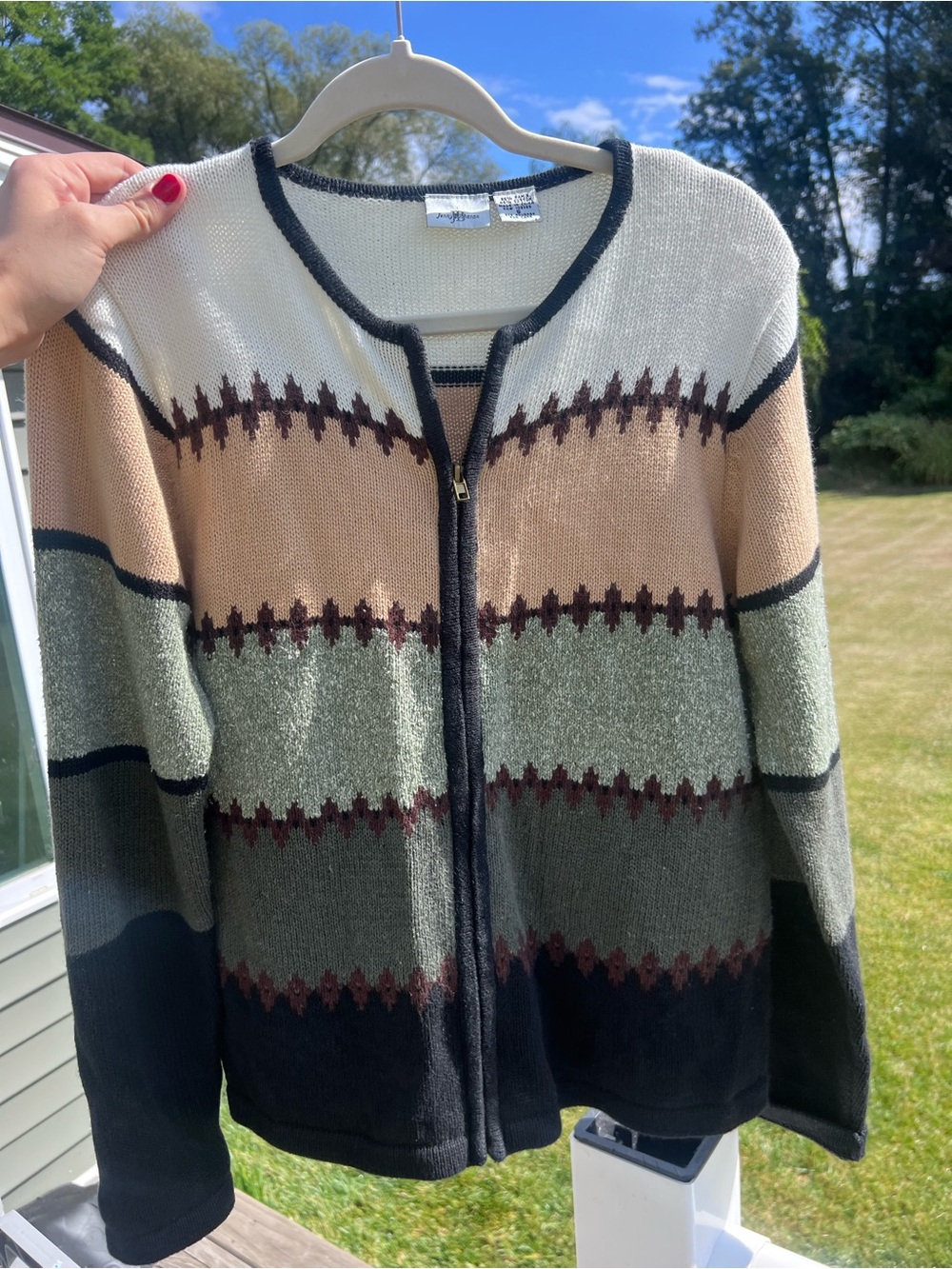 Jenny Buchanan Vintage Colorblock Earth Tone Full Zip Knit Sweater Small